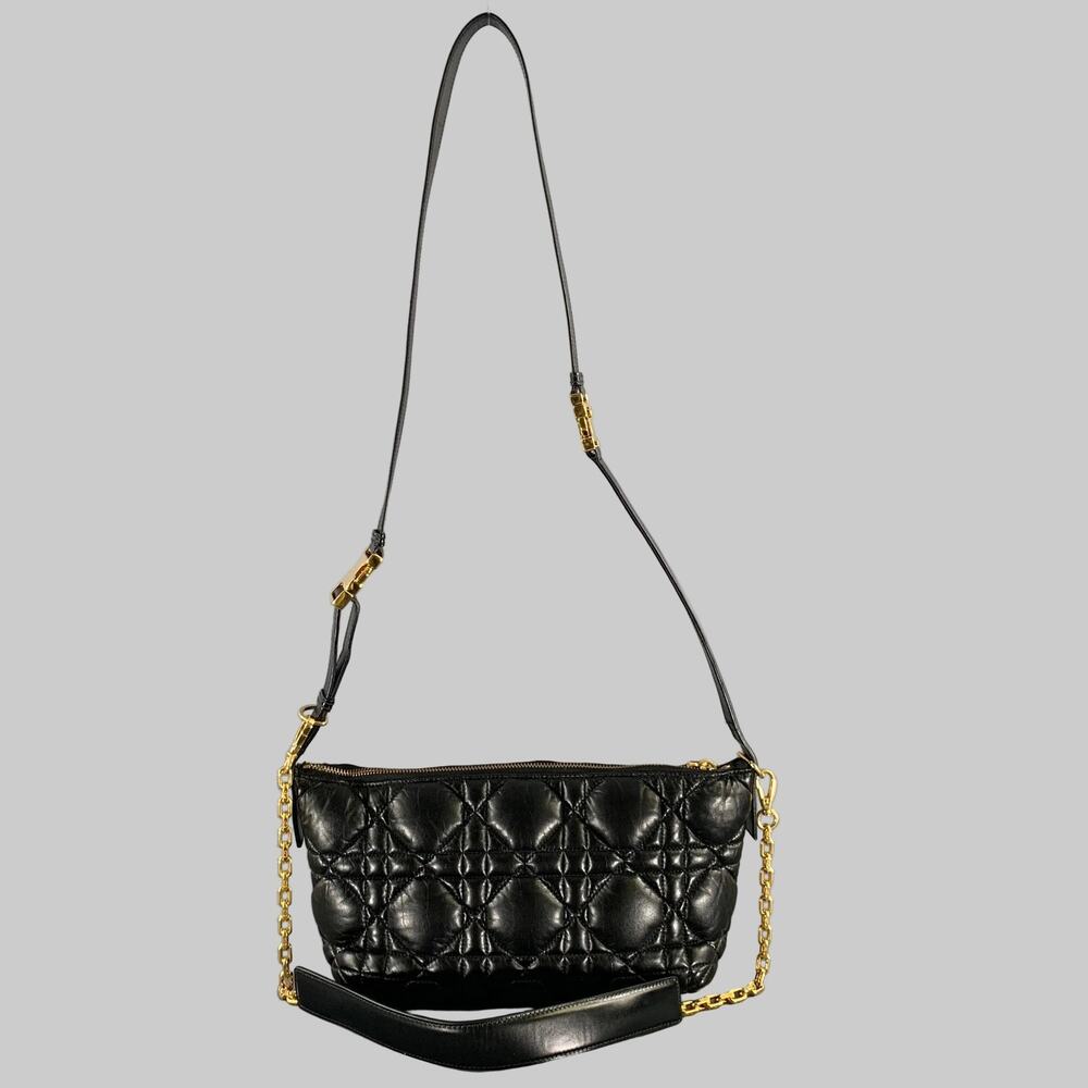 CHRISTIAN DIOR Black Gold Cannage Leather Metal Bag